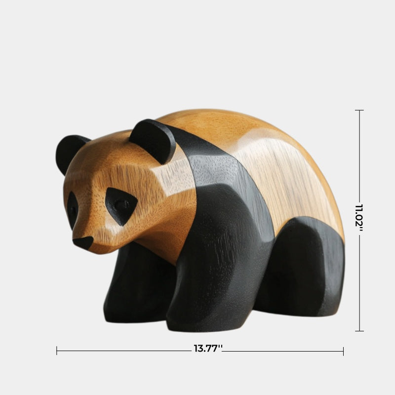 Two-Tone Wood Panda Sculpture | Playful Modernist Decor Collectible Gift