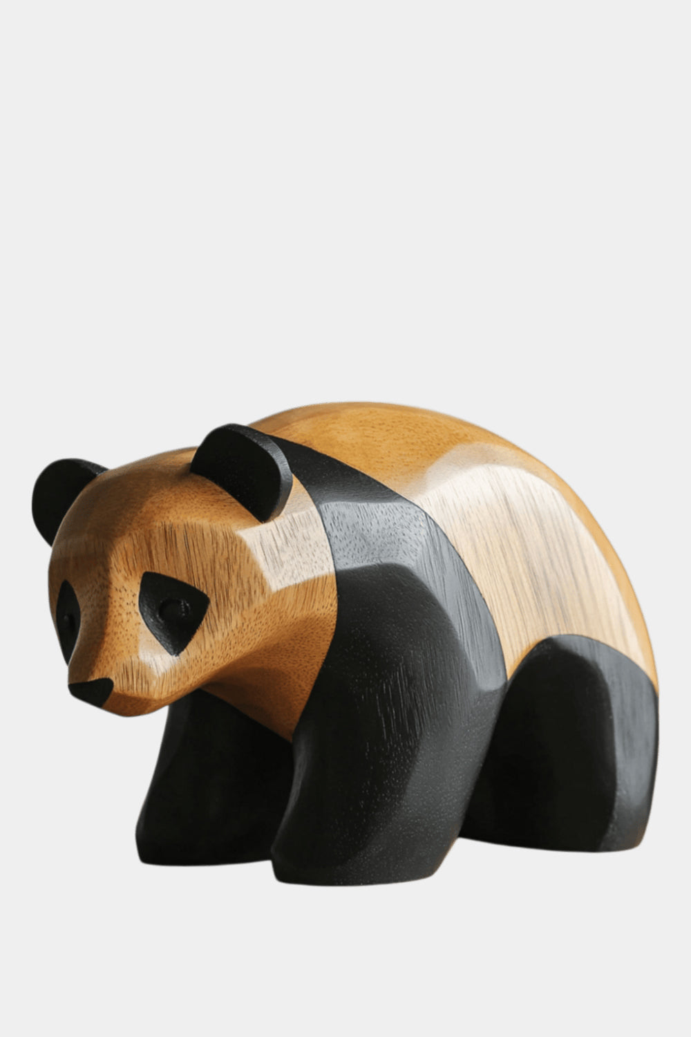 Two-Tone Wood Panda Sculpture | Playful Modernist Decor Collectible Gift