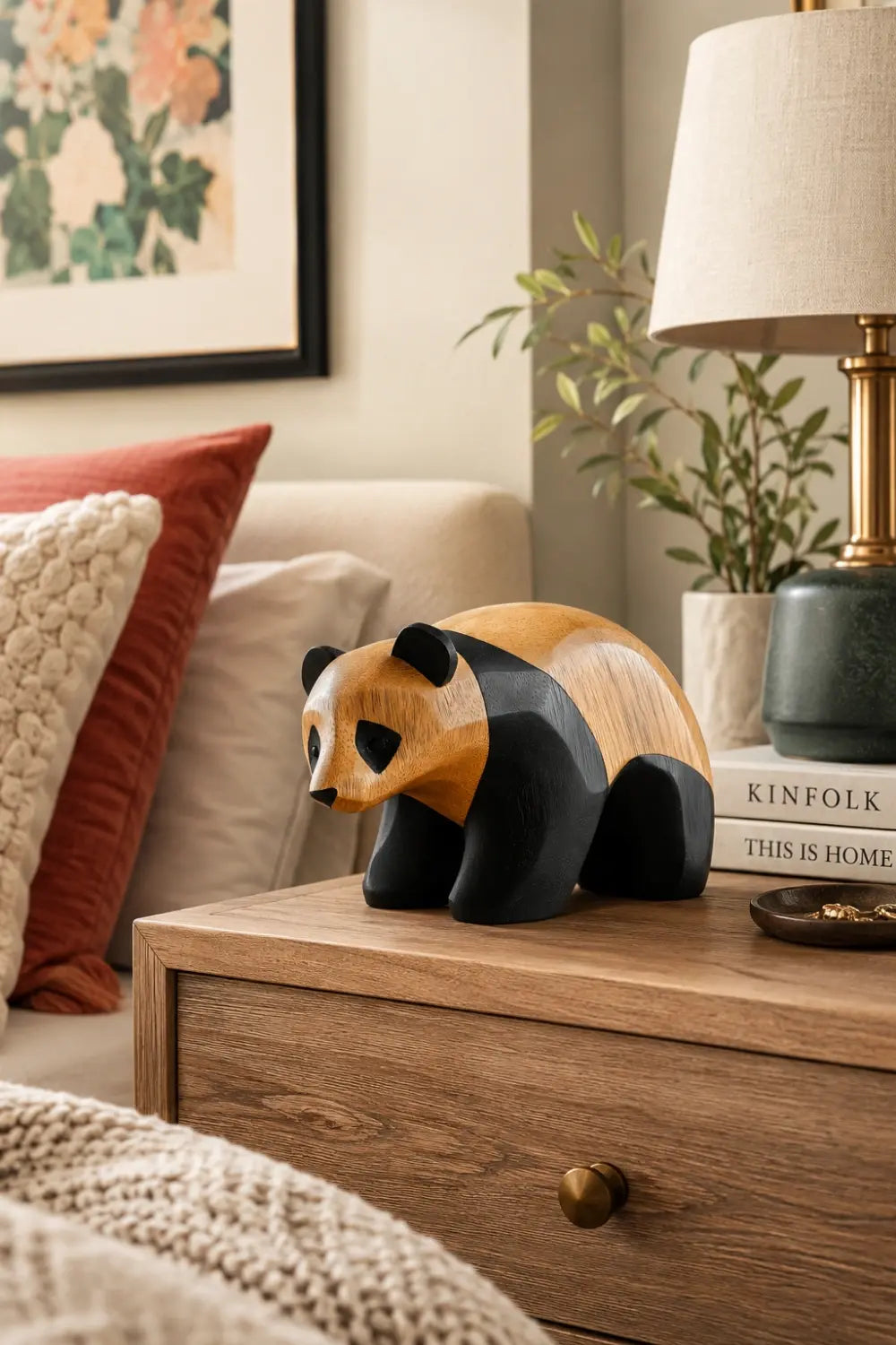 Two-Tone Wood Panda Sculpture | Playful Modernist Decor Collectible Gift
