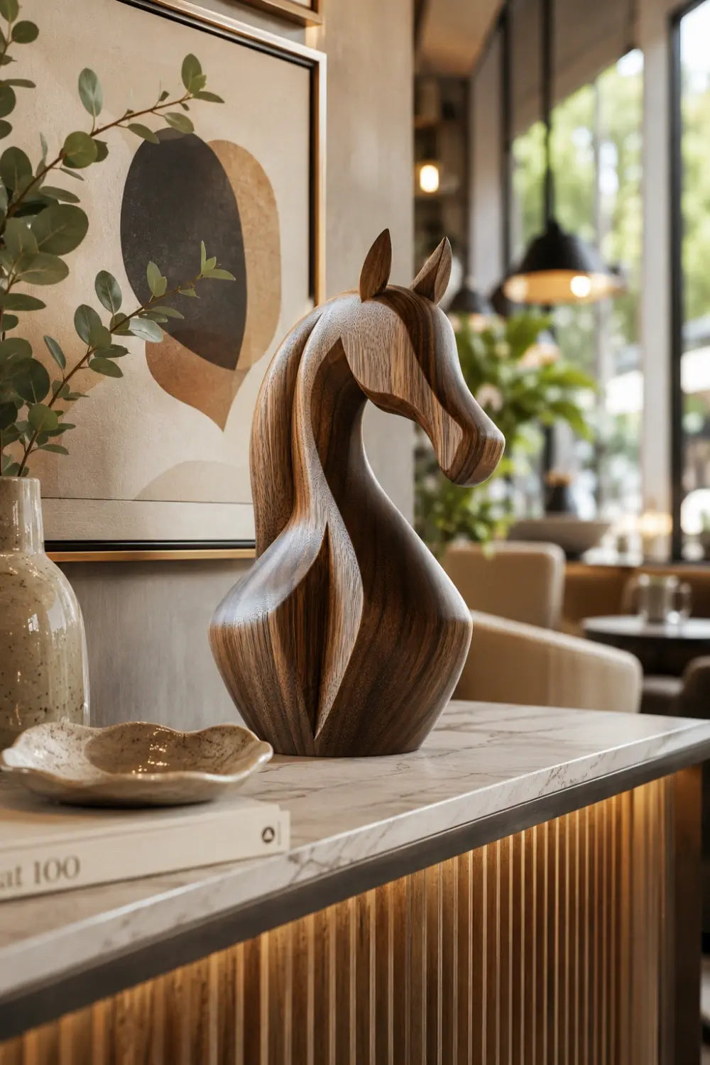 Sleek Wood Horse Head Sculpture | Elegant Equestrian Decor Distinctive Gift