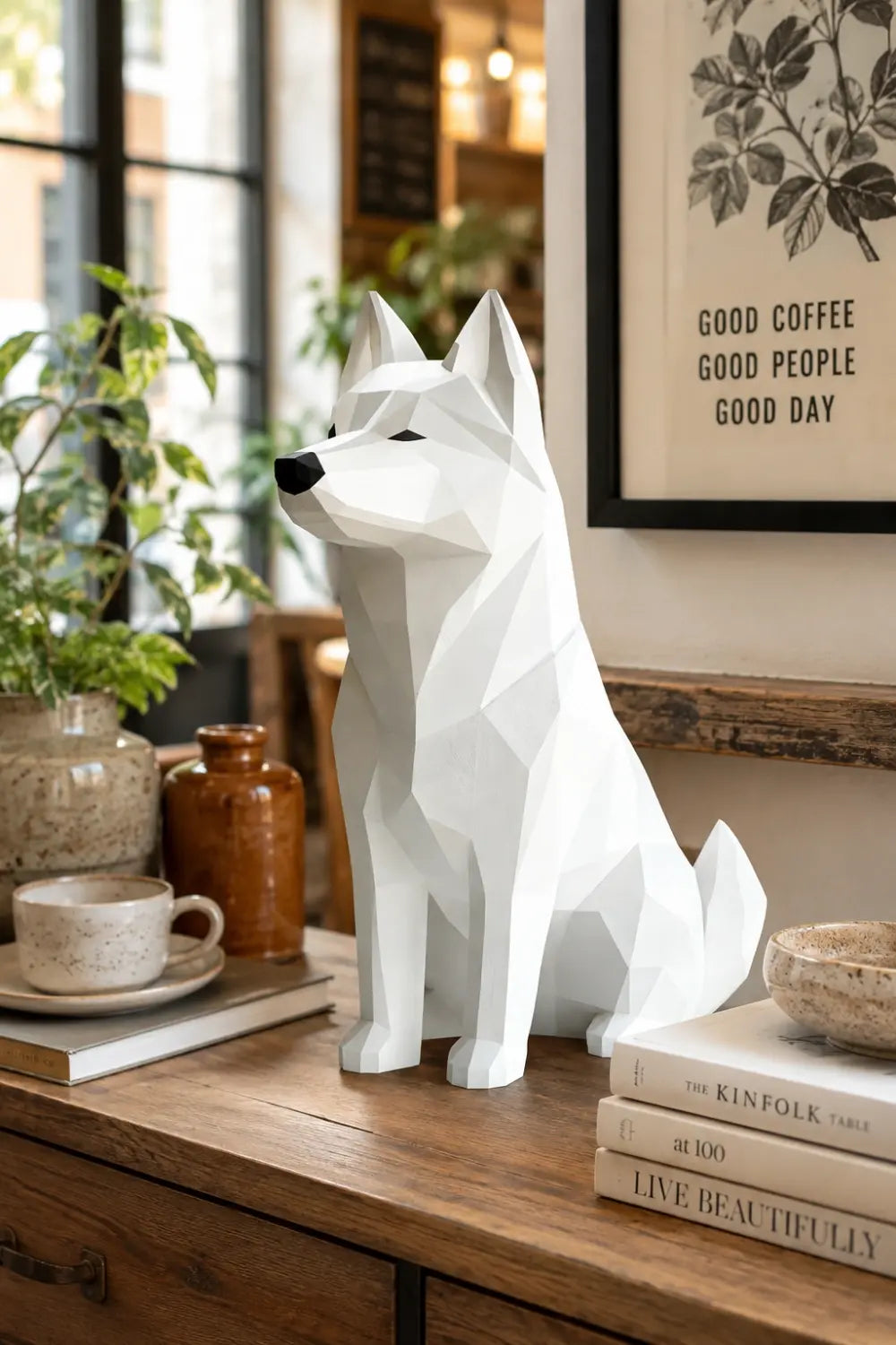 Geometric Polygonal Wood Dog Statue | Minimalist Nordic Decor | Unique Dog Lover Gift