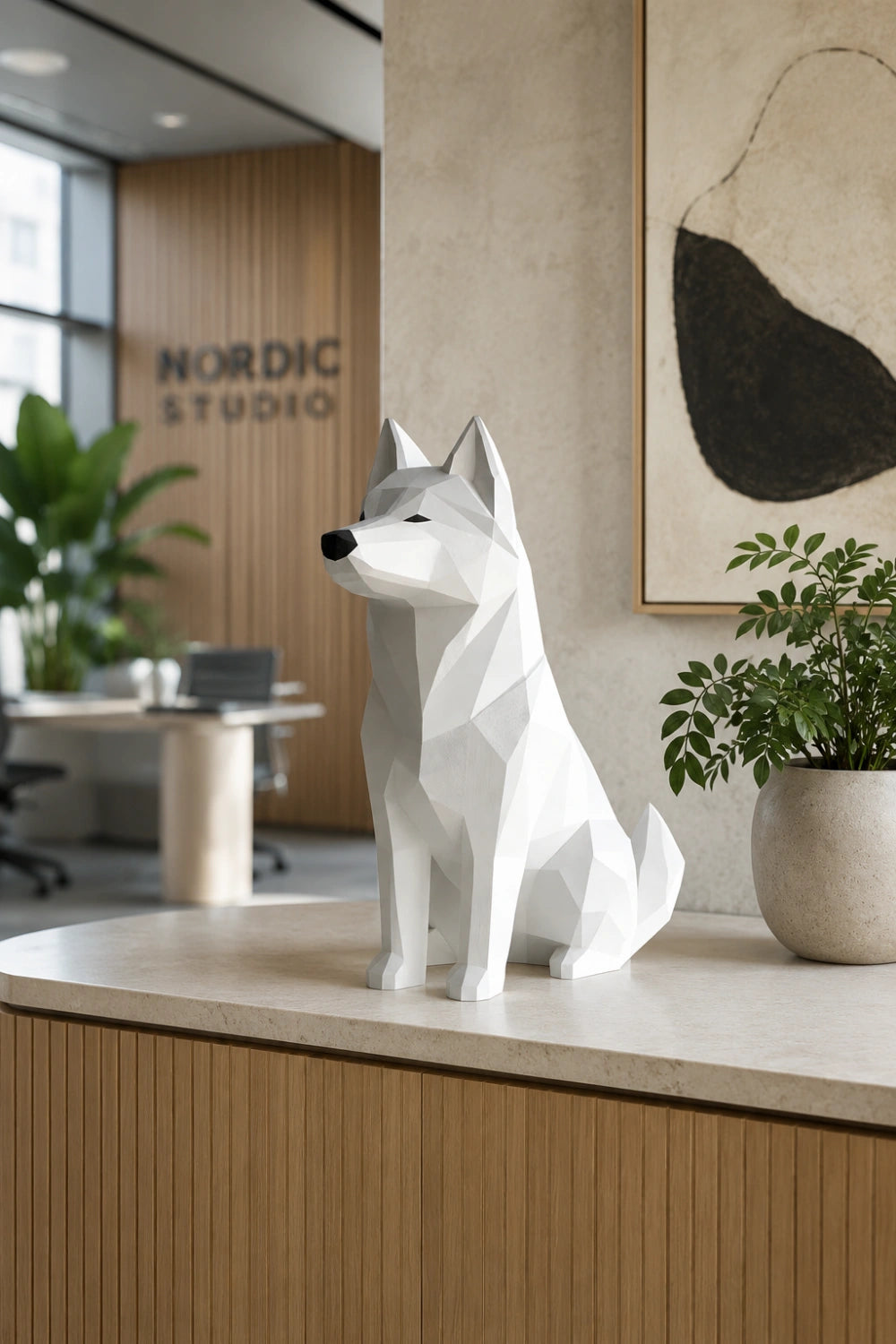 Geometric Polygonal Wood Dog Statue | Minimalist Nordic Decor | Unique Dog Lover Gift