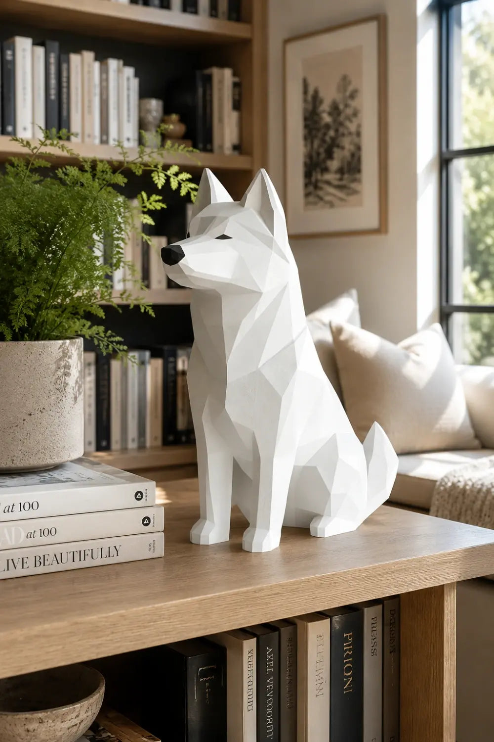 Geometric Polygonal Wood Dog Statue | Minimalist Nordic Decor | Unique Dog Lover Gift