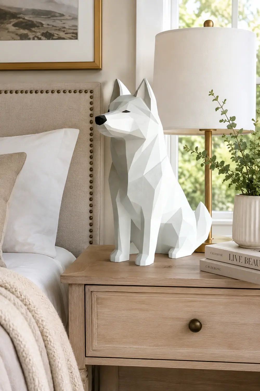 Geometric Polygonal Wood Dog Statue | Minimalist Nordic Decor | Unique Dog Lover Gift