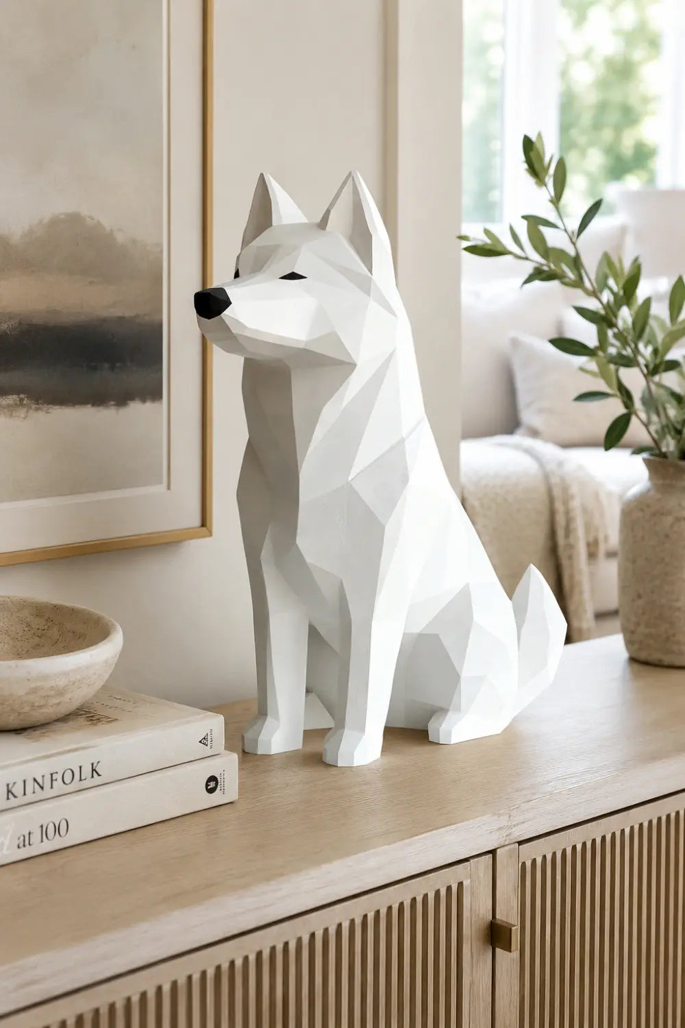 Geometric Polygonal Wood Dog Statue | Minimalist Nordic Decor | Unique Dog Lover Gift