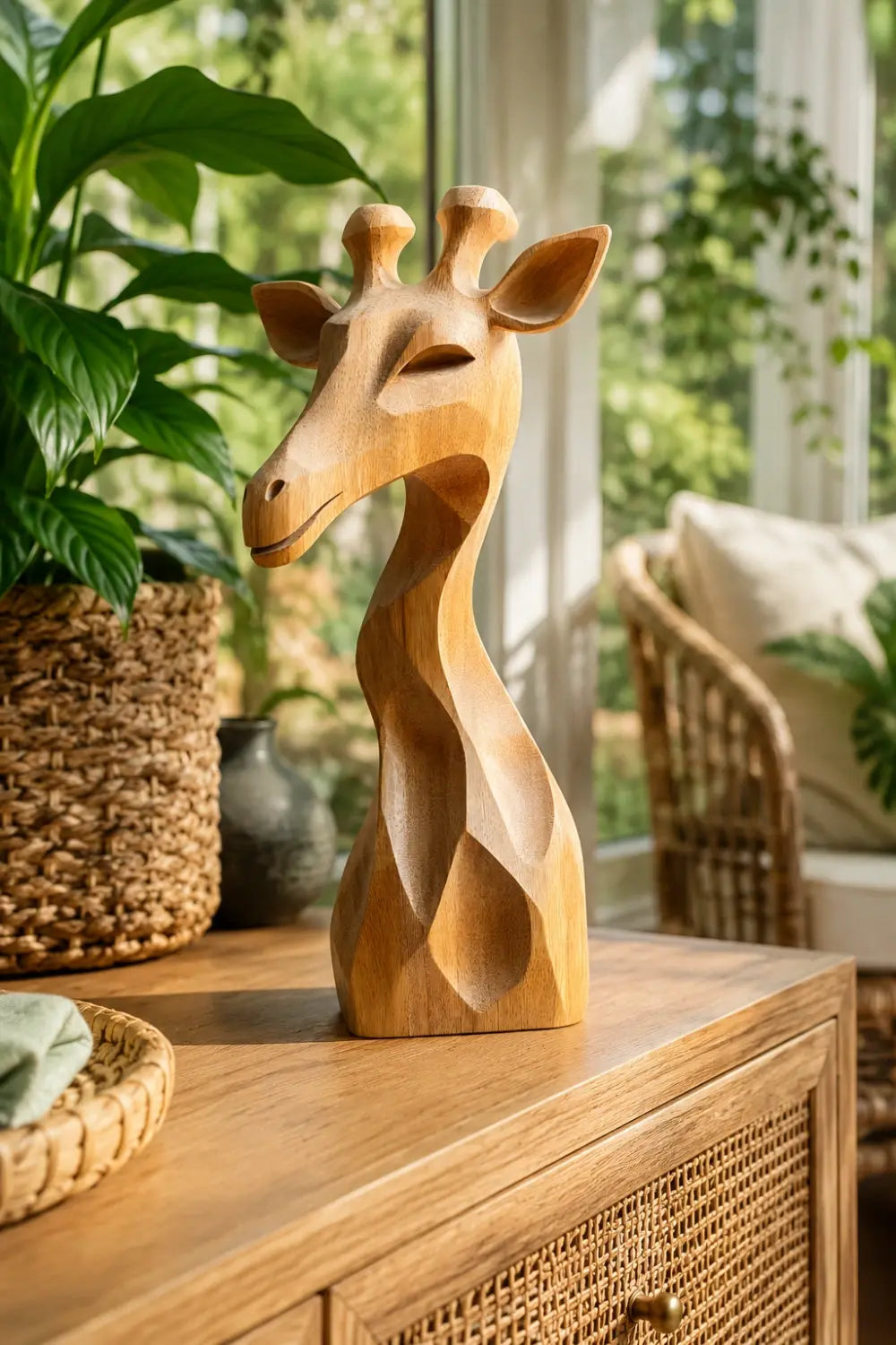 Abstract Wood Giraffe Statue | Japandi Geometric Decor | Thoughtful Gift Choice