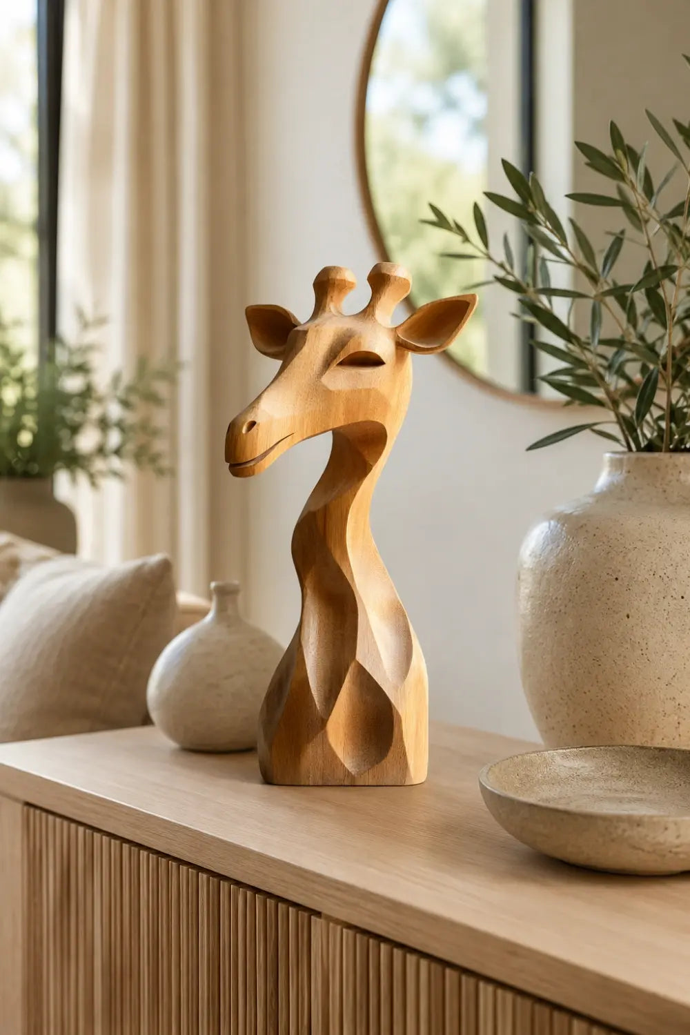 Abstract Wood Giraffe Statue | Japandi Geometric Decor | Thoughtful Gift Choice