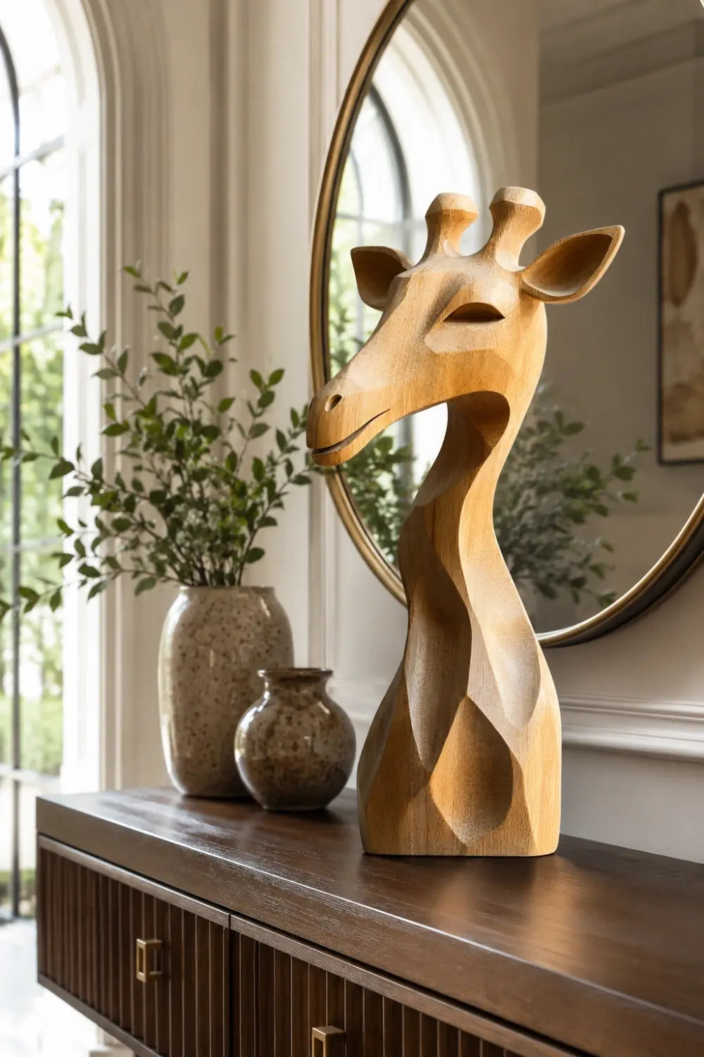 Abstract Wood Giraffe Statue | Japandi Geometric Decor | Thoughtful Gift Choice