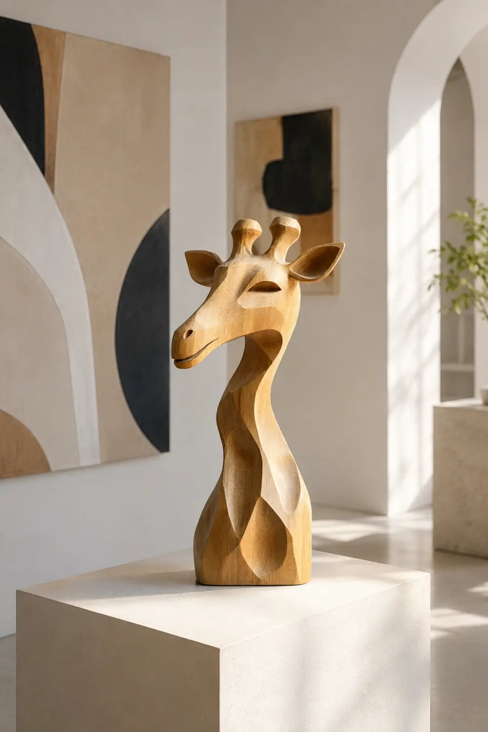 Abstract Wood Giraffe Statue | Japandi Geometric Decor | Thoughtful Gift Choice