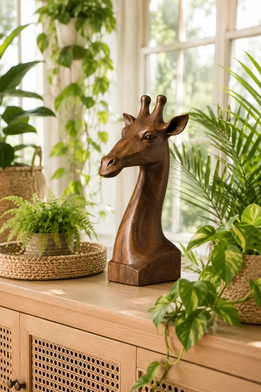 Refined Wood Giraffe Sculpture | Modern Organic Accent | Exquisite Gift Idea