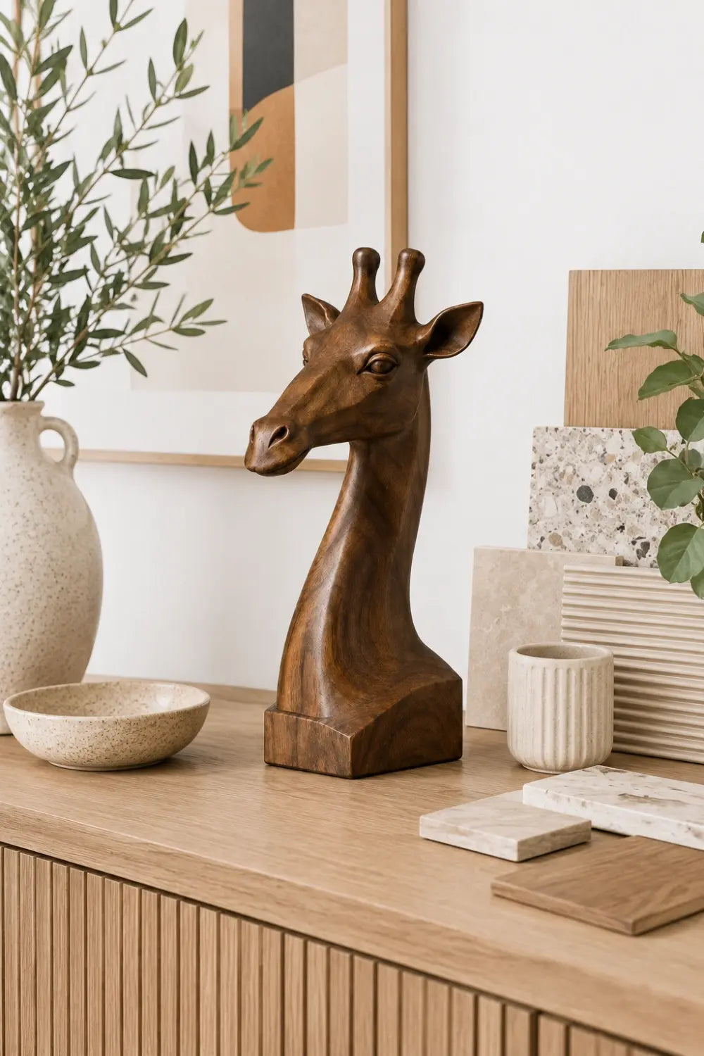 Refined Wood Giraffe Sculpture | Modern Organic Accent | Exquisite Gift Idea