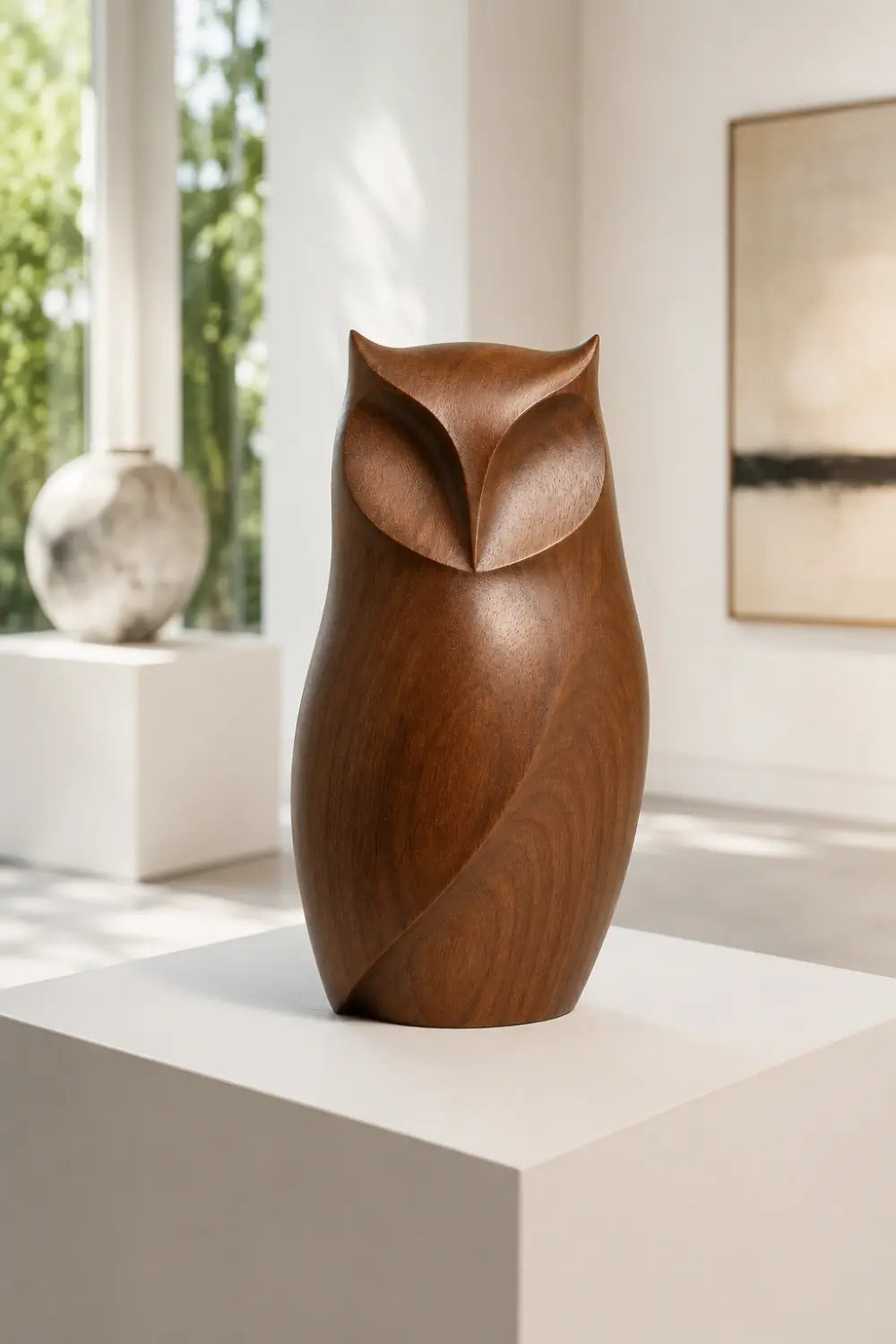 Modernist Wood Owl Sculpture | Minimalist Bookshelf Decor Figurine | Wise Gift Idea