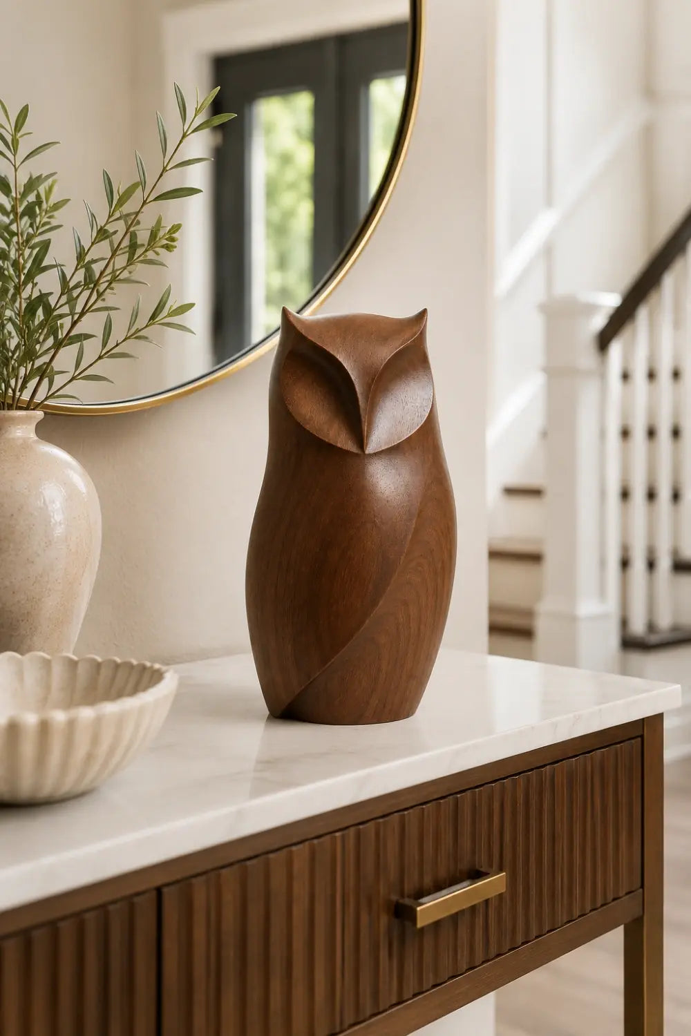 Modernist Wood Owl Sculpture | Minimalist Bookshelf Decor Figurine | Wise Gift Idea