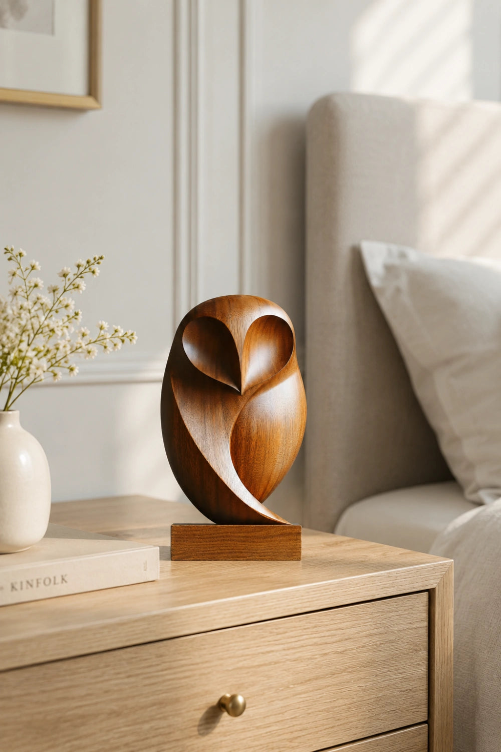 Stylized Wooden Barn Owl Sculpture | Mid-Century Bird Art Decor