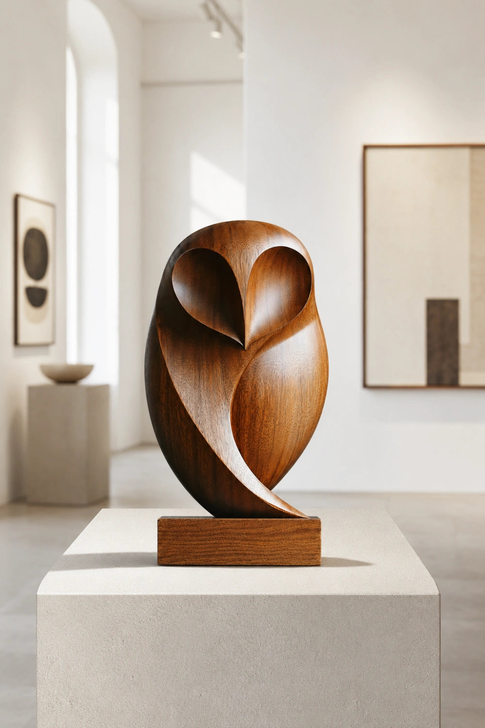 Stylized Wooden Barn Owl Sculpture | Mid-Century Bird Art Decor