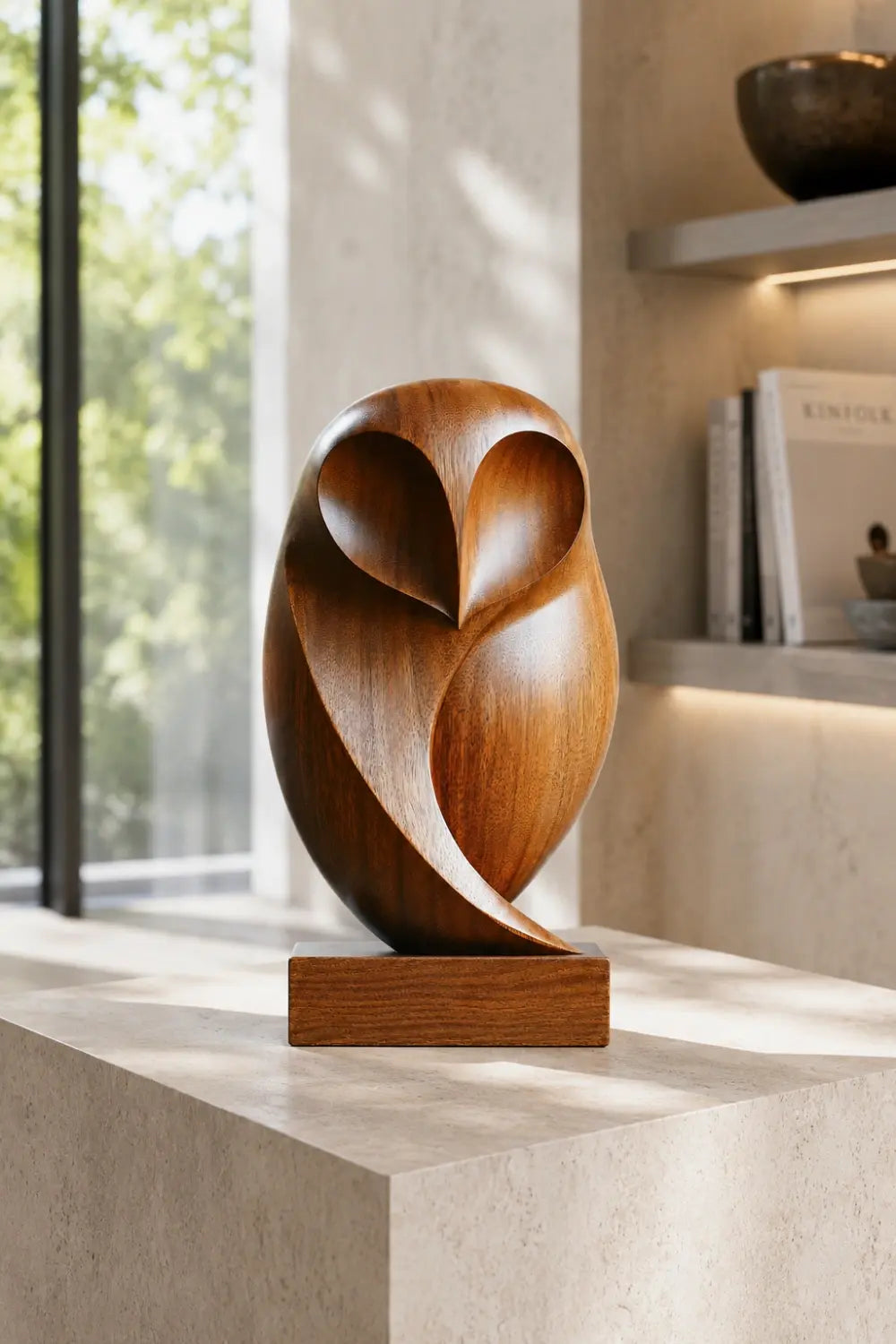 Stylized Wooden Barn Owl Sculpture | Mid-Century Bird Art Decor