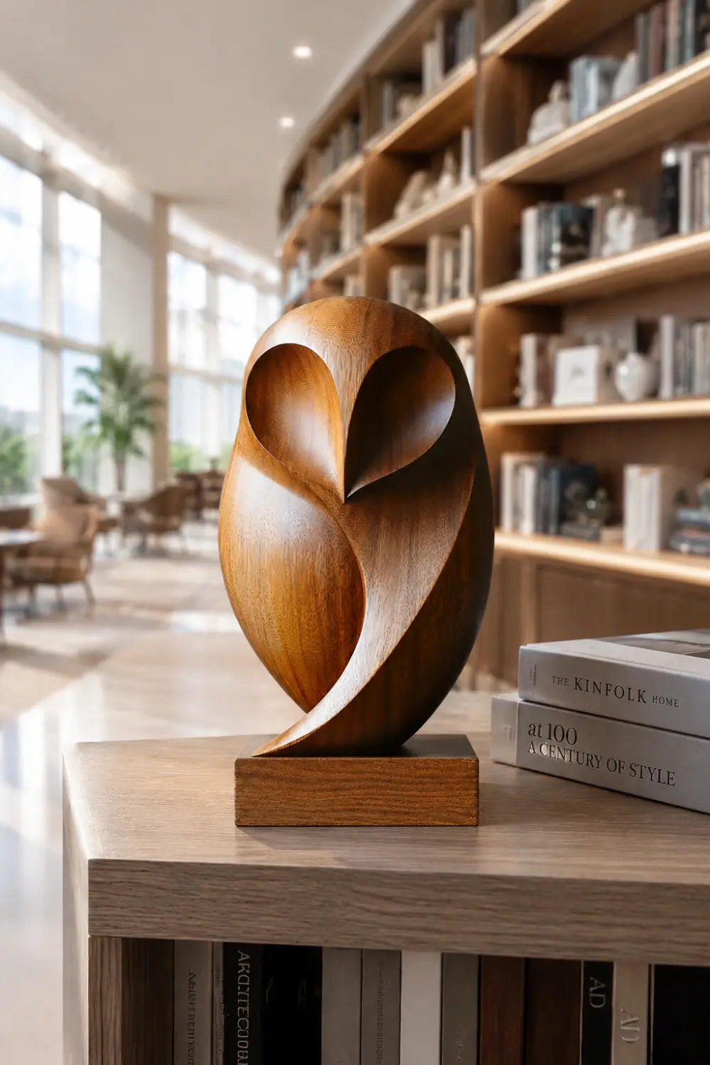 Stylized Wooden Barn Owl Sculpture | Mid-Century Bird Art Decor