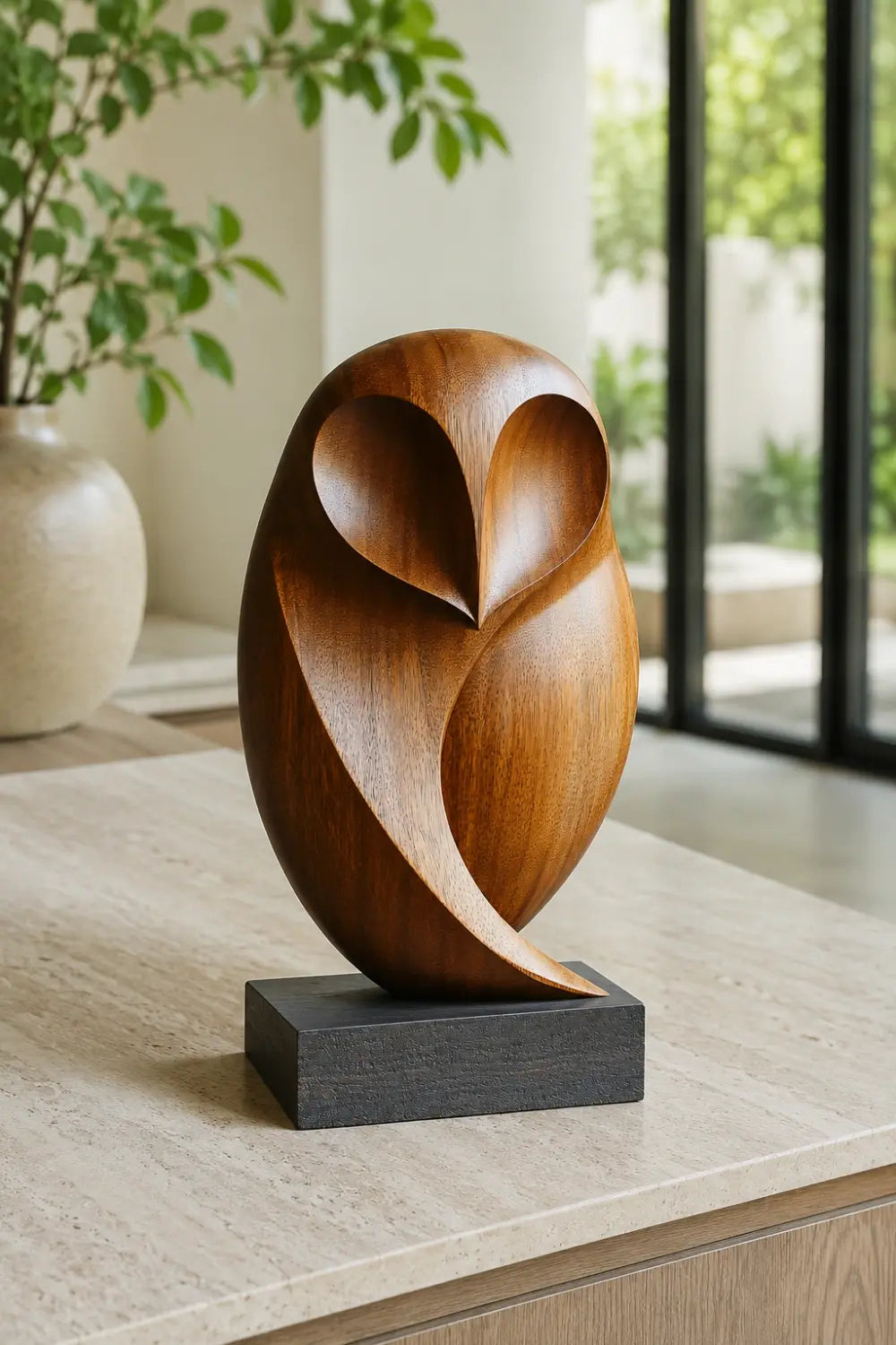 Stylized Wooden Barn Owl Sculpture | Mid-Century Bird Art Decor