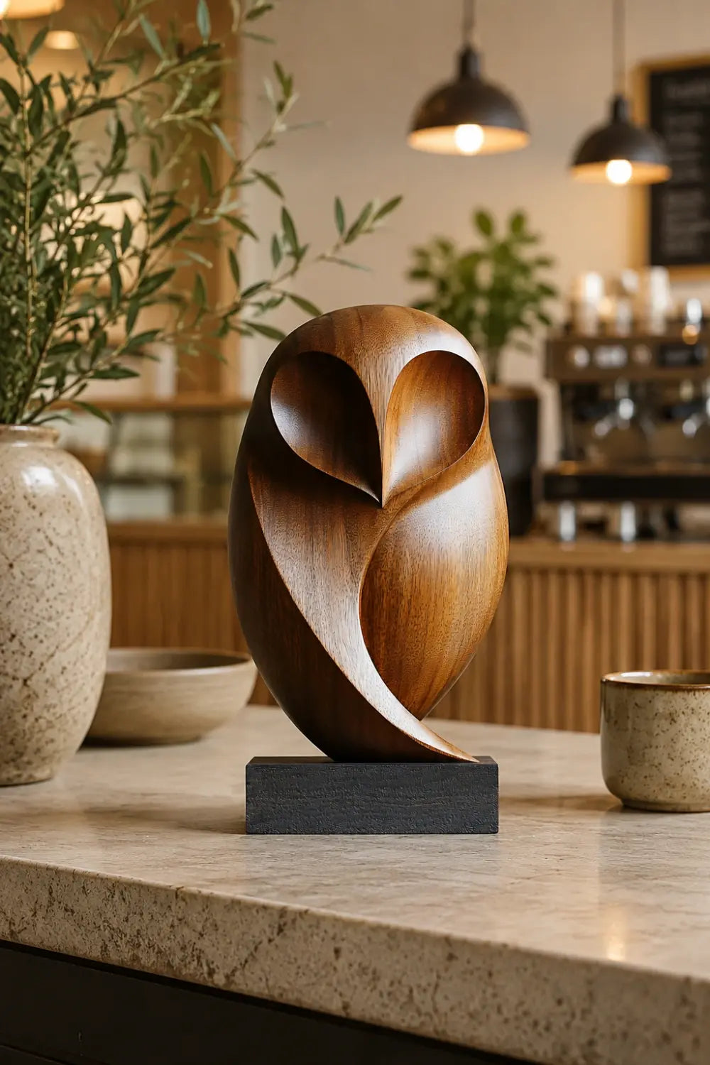 Stylized Wooden Barn Owl Sculpture | Mid-Century Bird Art Decor