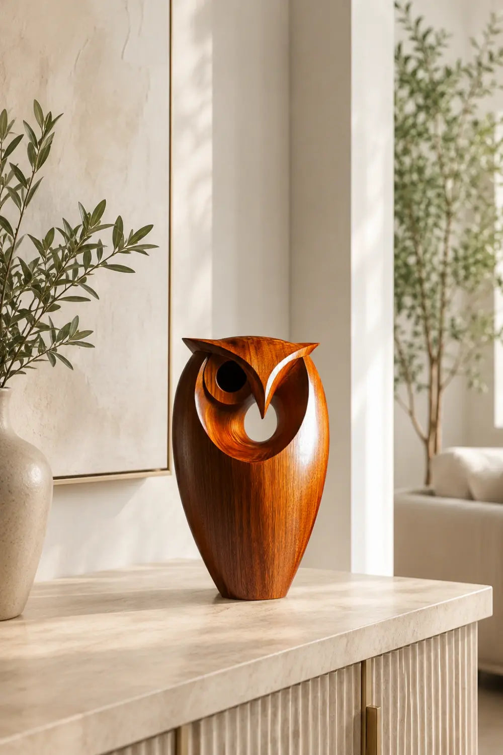 Hollow Wood Owl Sculpture | Contemporary Negative Space Art