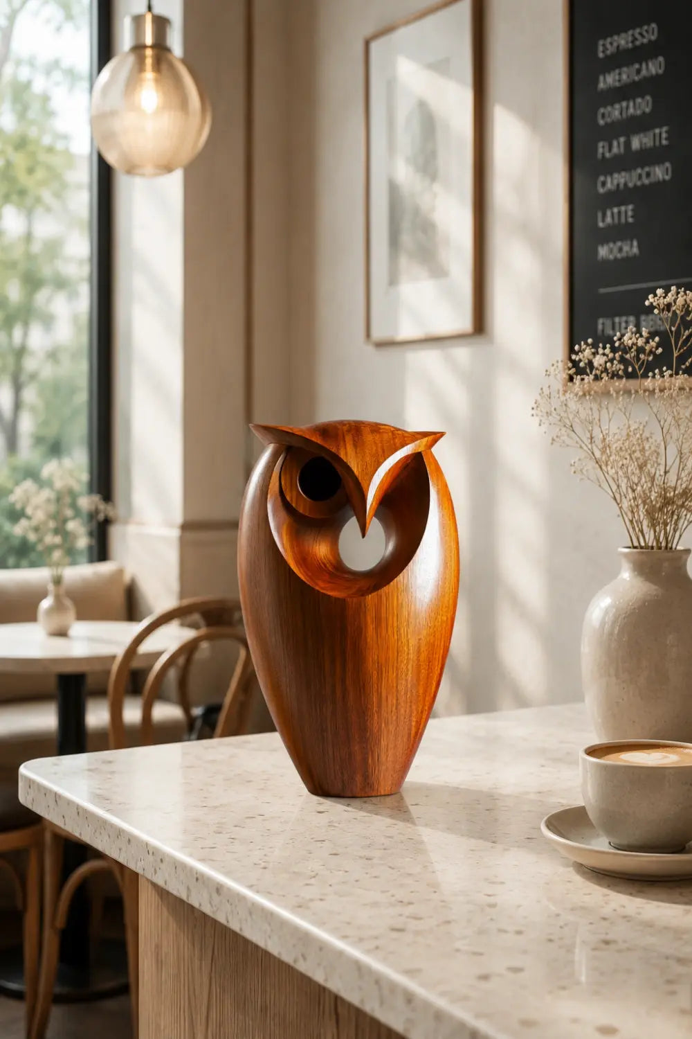 Hollow Wood Owl Sculpture | Contemporary Negative Space Art