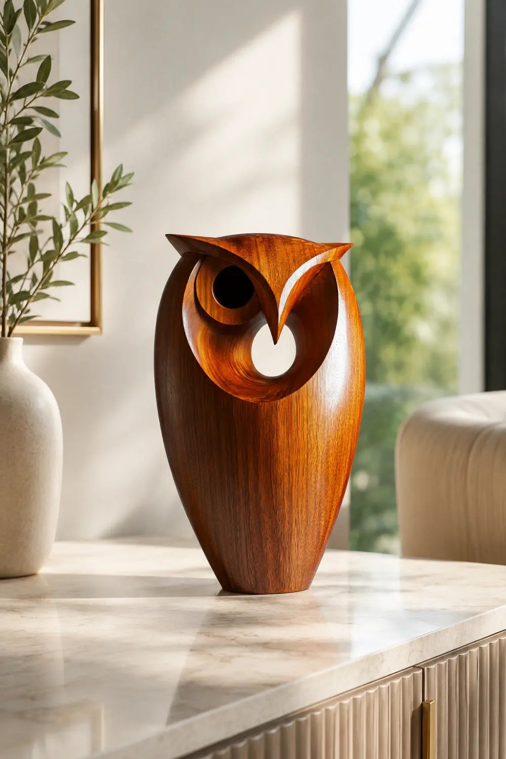 Hollow Wood Owl Sculpture | Contemporary Negative Space Art