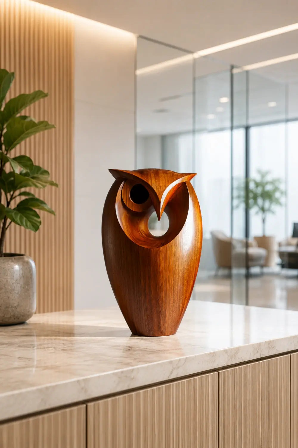 Hollow Wood Owl Sculpture | Contemporary Negative Space Art