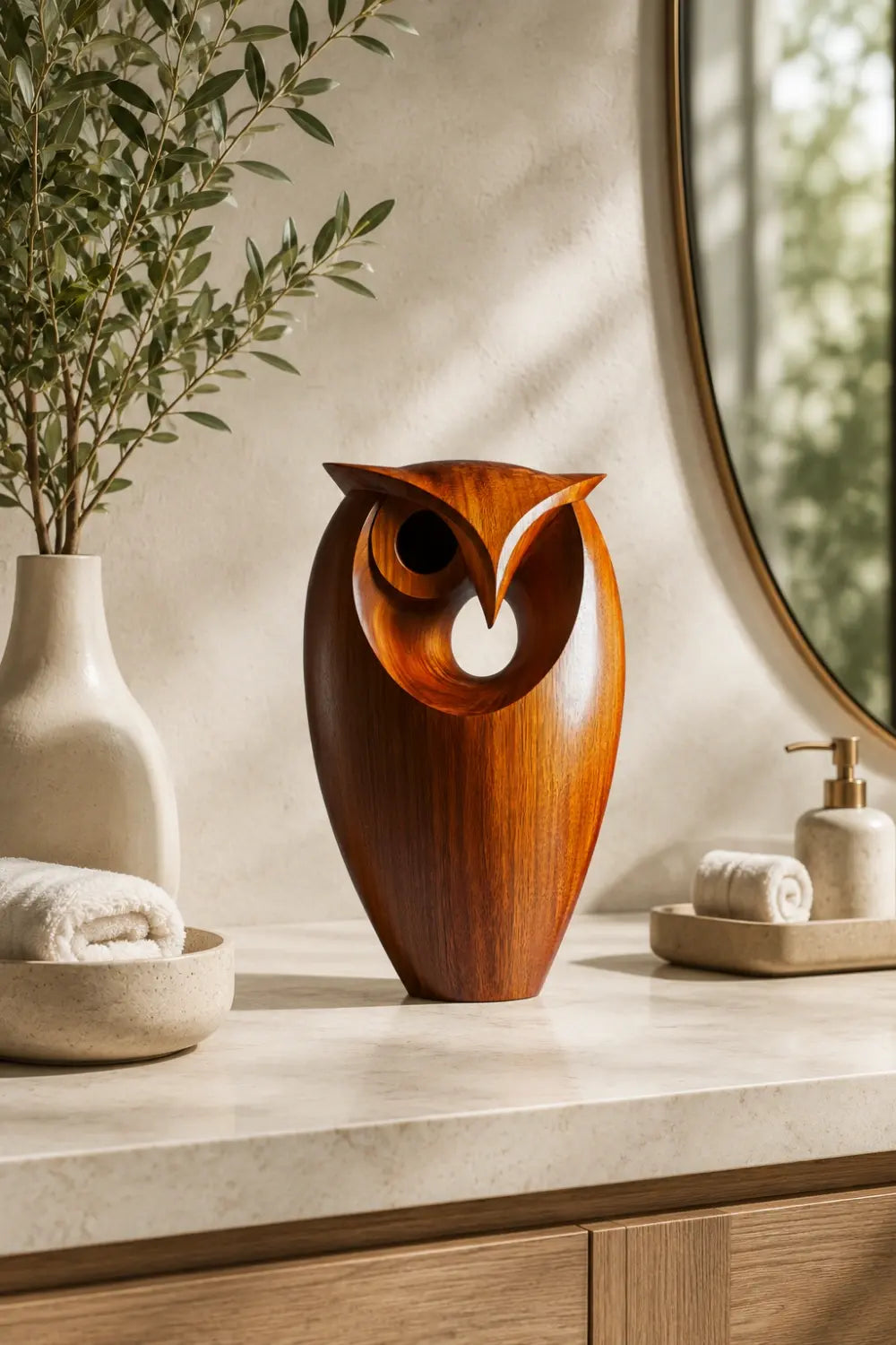 Hollow Wood Owl Sculpture | Contemporary Negative Space Art