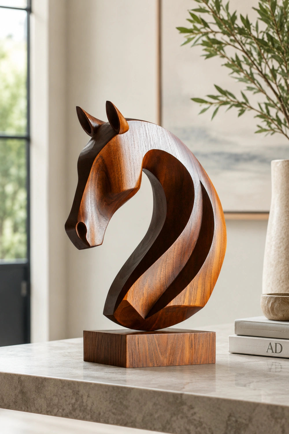 Abstract Stallion Wood Sculpture | Premium Equestrian Home Decor