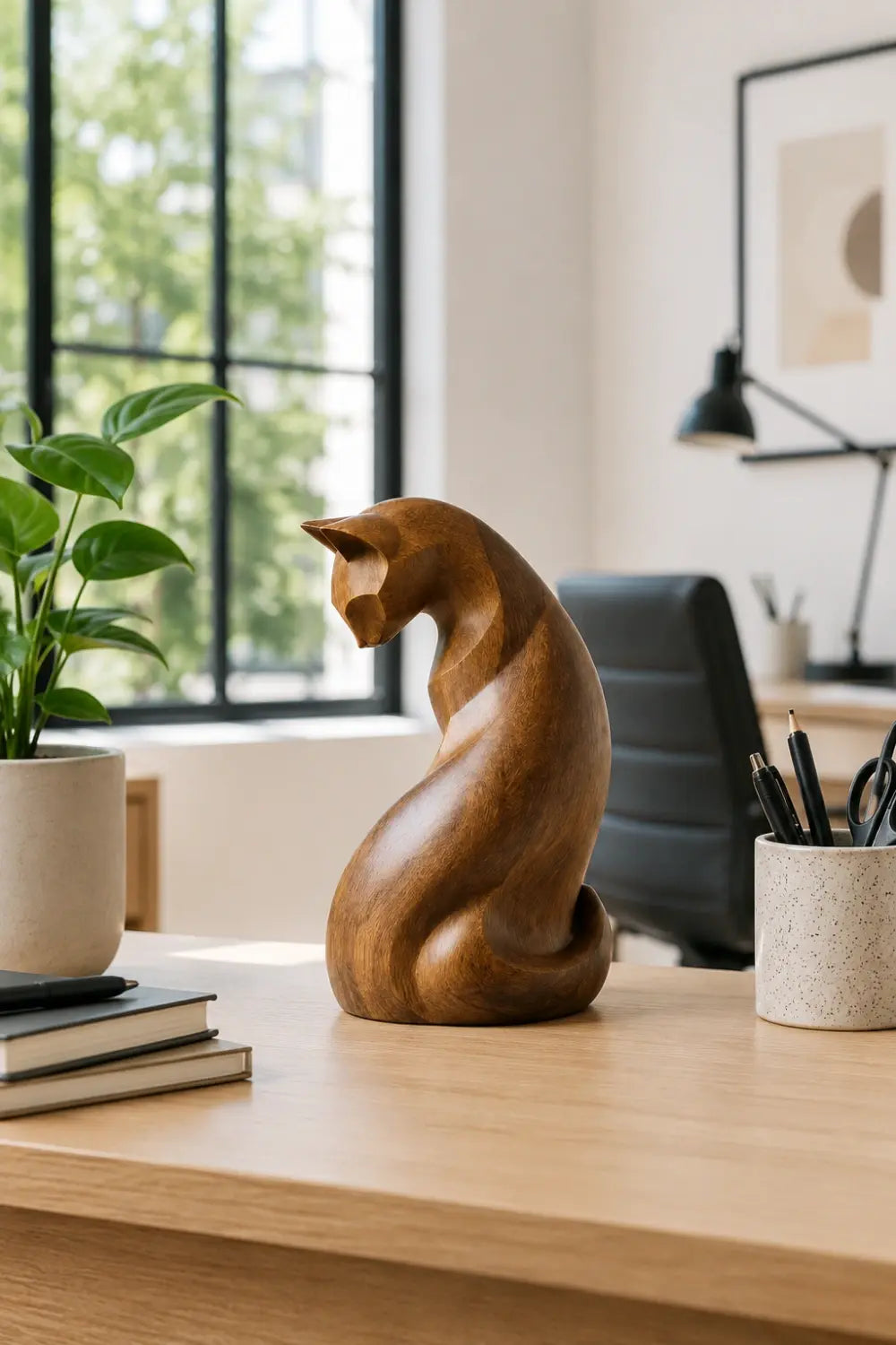 Abstract Minimalist Wood Cat | Sculptural Nordic Home Accent | Artisan Pet Gift