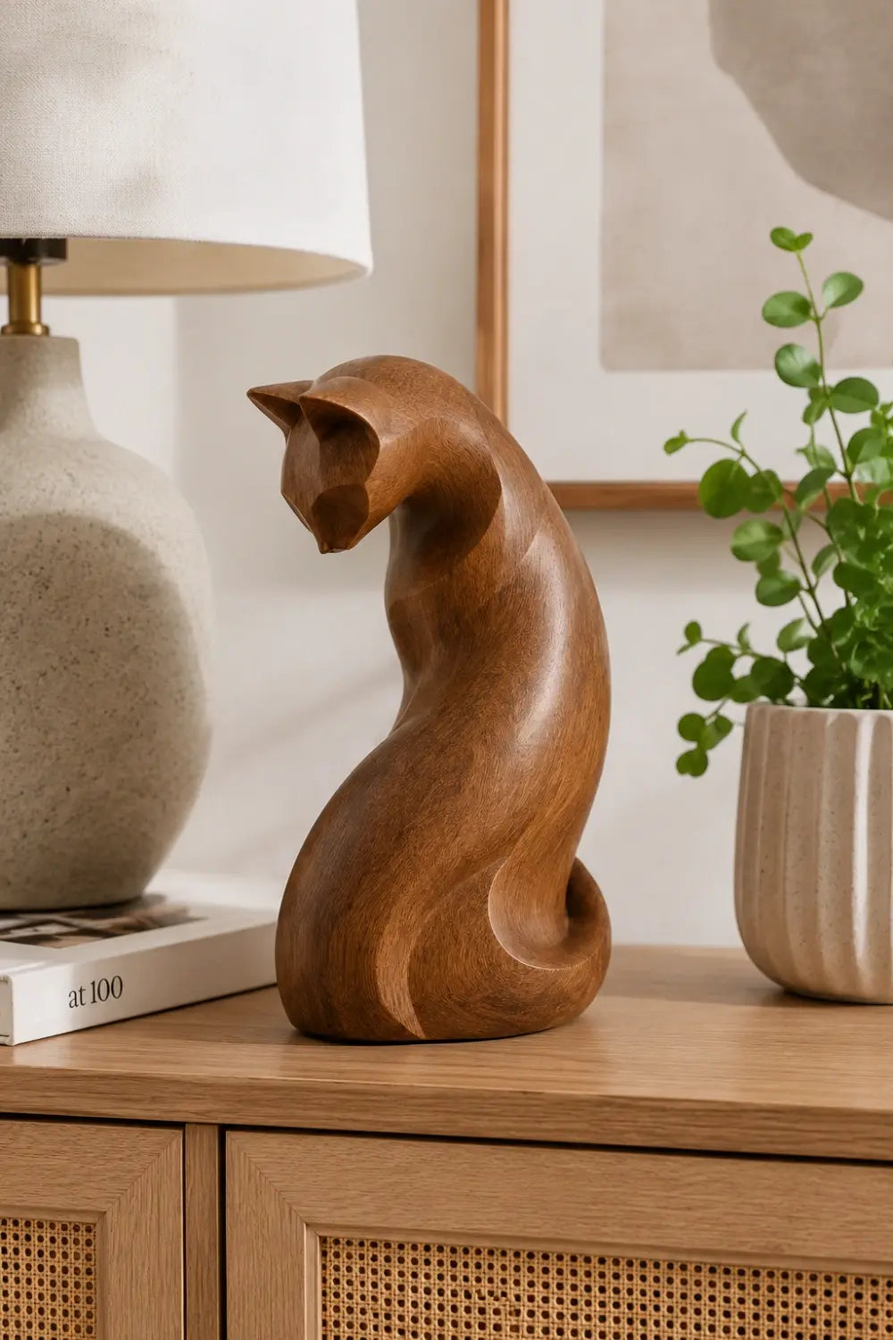 Abstract Minimalist Wood Cat | Sculptural Nordic Home Accent | Artisan Pet Gift