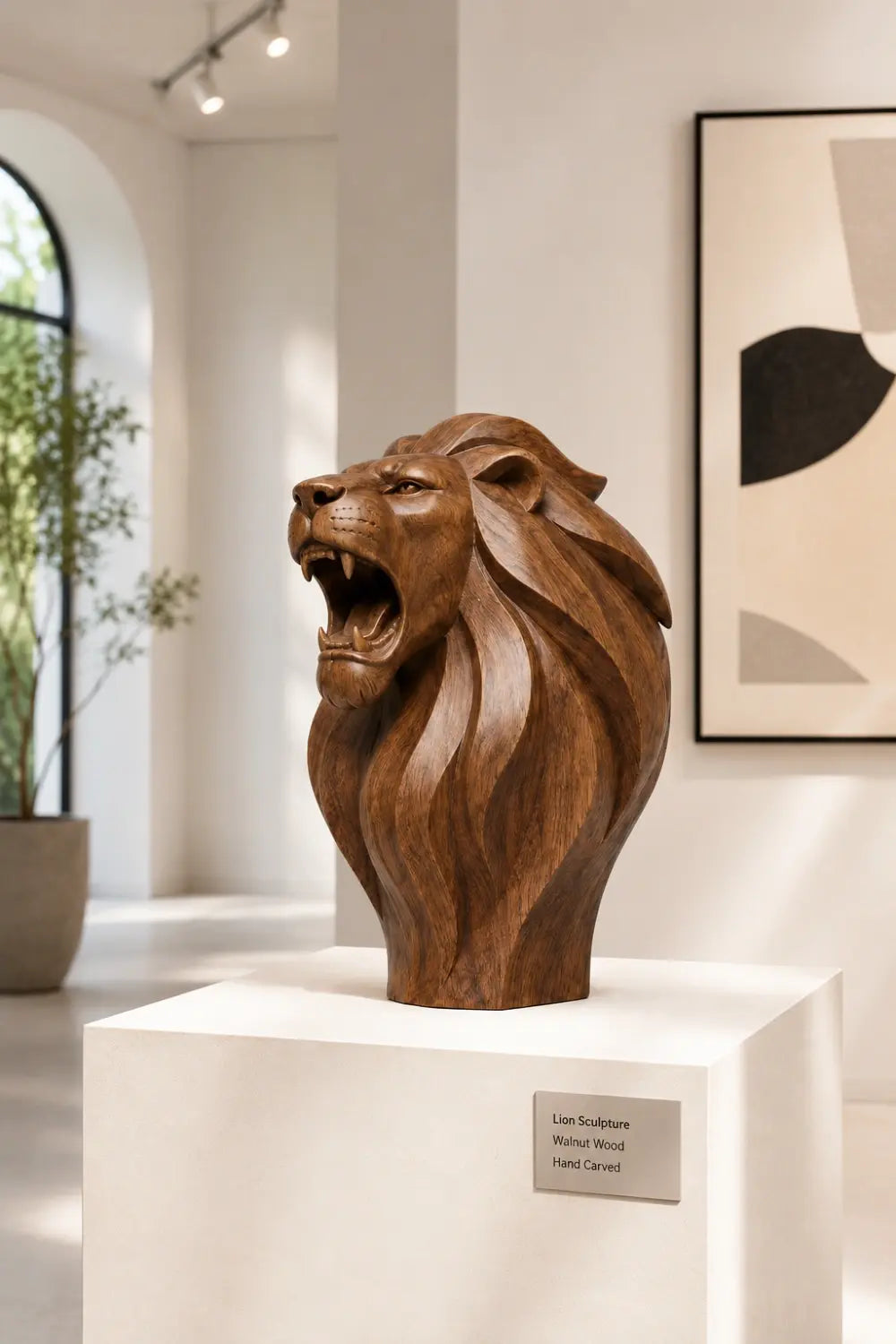 Roaring Wooden Lion Scupture| Majestic Power Office Decor | Bold Regal Gift