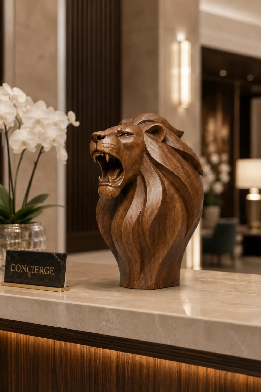 Roaring Wooden Lion Scupture| Majestic Power Office Decor | Bold Regal Gift