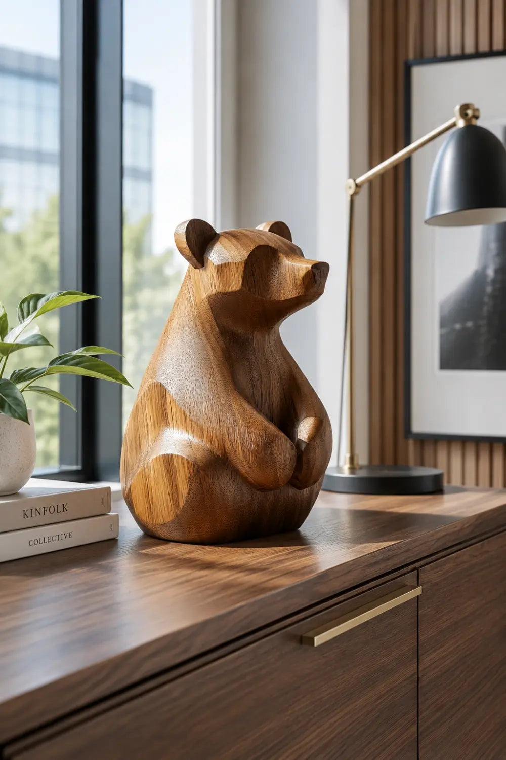 Modern Wood Bear Sculpture | Rustic Cabin Lodge Decor | Unique Forest Gift