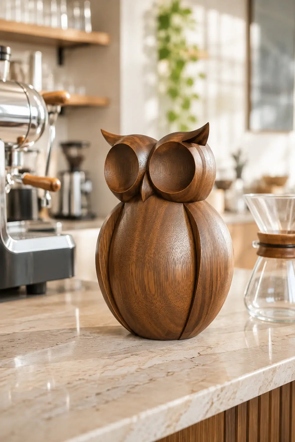 Warm Minimalist Wood Owl Sculpture | Contemporary Woodland Decor