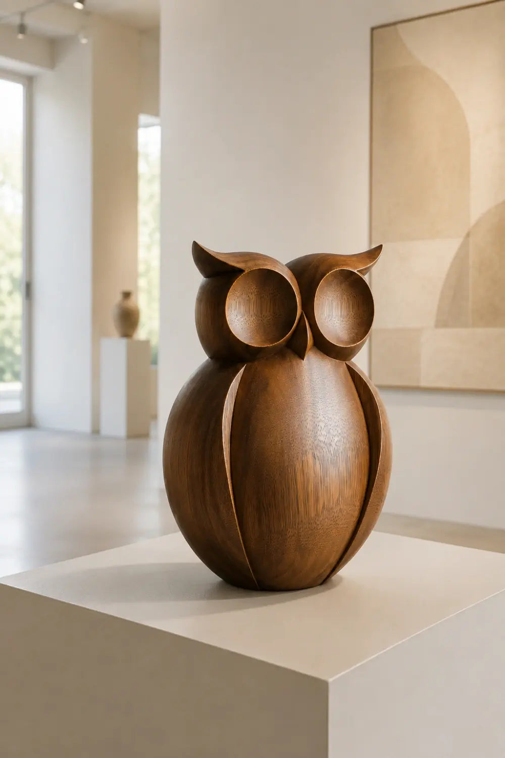 Warm Minimalist Wood Owl Sculpture | Contemporary Woodland Decor