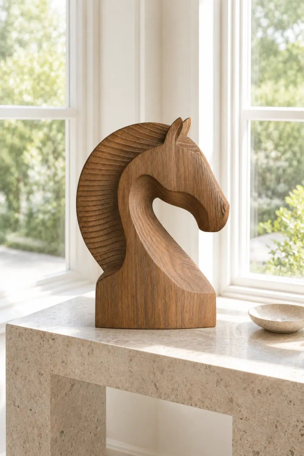 Modernist Horse Head Wood Sculpture | Minimalist Style Decor Piece 