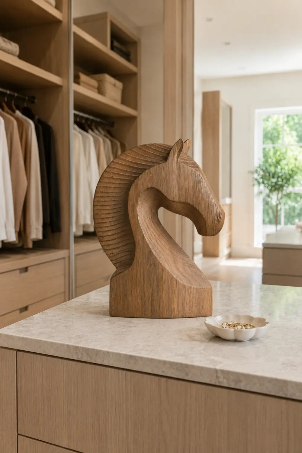 Modernist Horse Head Wood Sculpture | Minimalist Style Decor Piece 