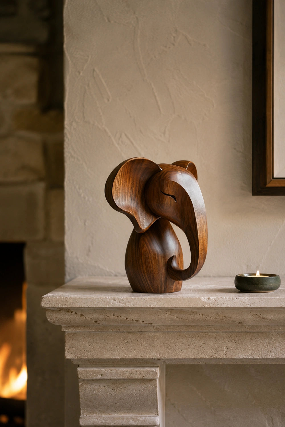 Good Luck Wooden Elephant Sculpture | Stylized Feng Shui Art