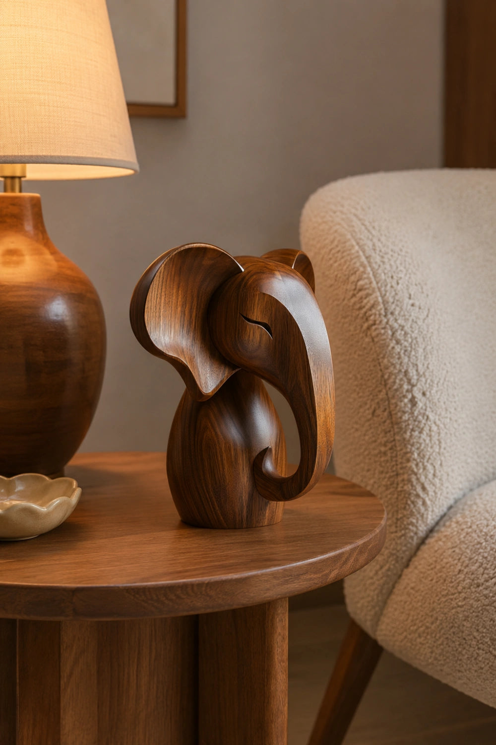 Good Luck Wooden Elephant Sculpture | Stylized Feng Shui Art