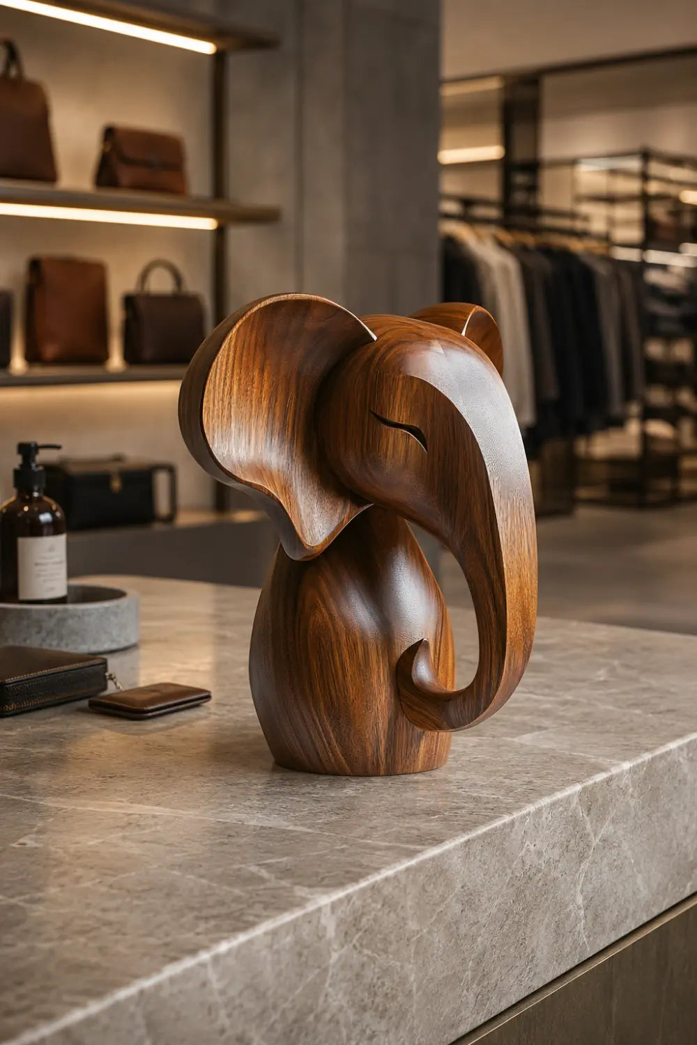 Good Luck Wooden Elephant Sculpture | Stylized Feng Shui Art