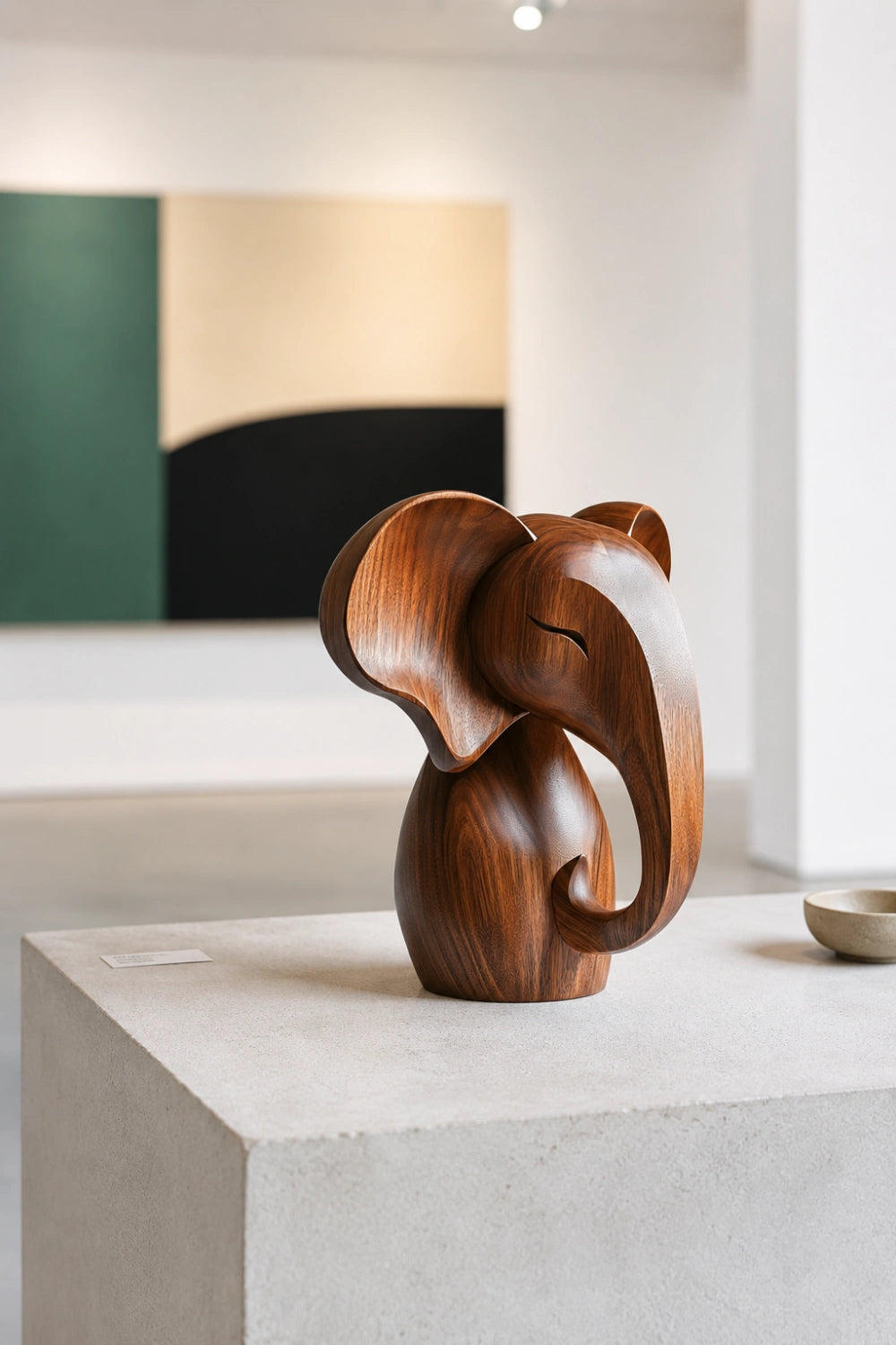 Good Luck Wooden Elephant Sculpture | Stylized Feng Shui Art