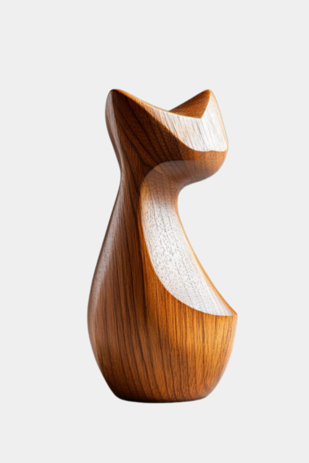 Modernist Timber Cat Figurine | Scandinavian Organic Feline Decor