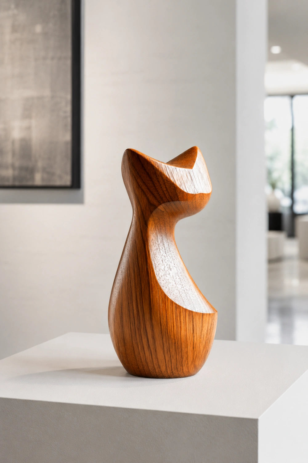 Modernist Timber Cat Figurine | Scandinavian Organic Feline Decor