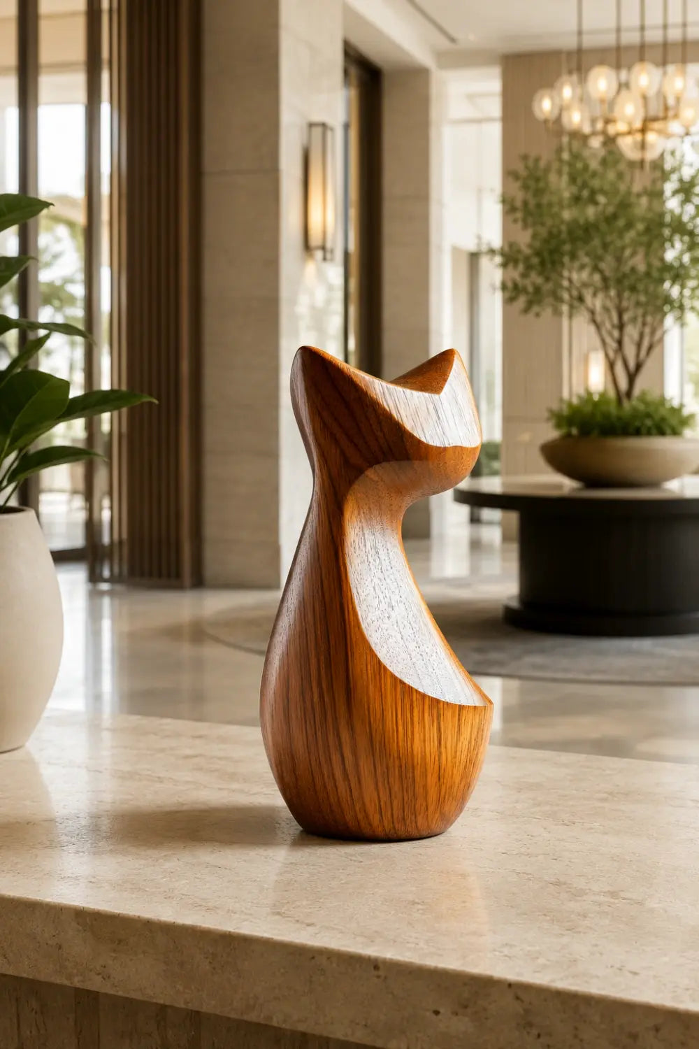 Modernist Timber Cat Figurine | Scandinavian Organic Feline Decor