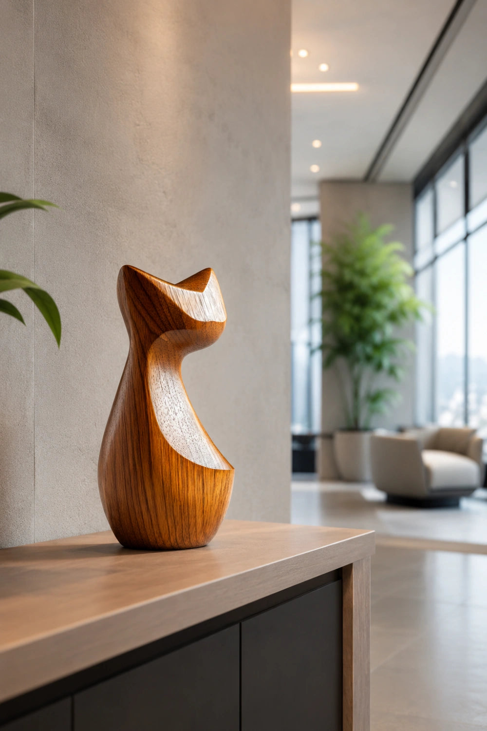 Modernist Timber Cat Figurine | Scandinavian Organic Feline Decor