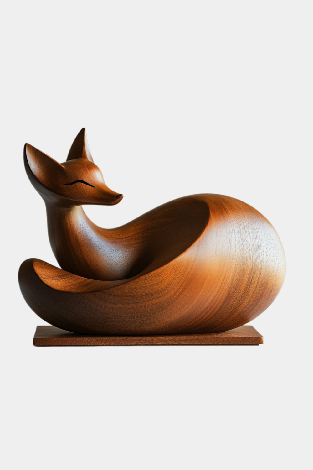 Polished Wood Fox Carving Sculpture | Elegant Woodland Animal Art