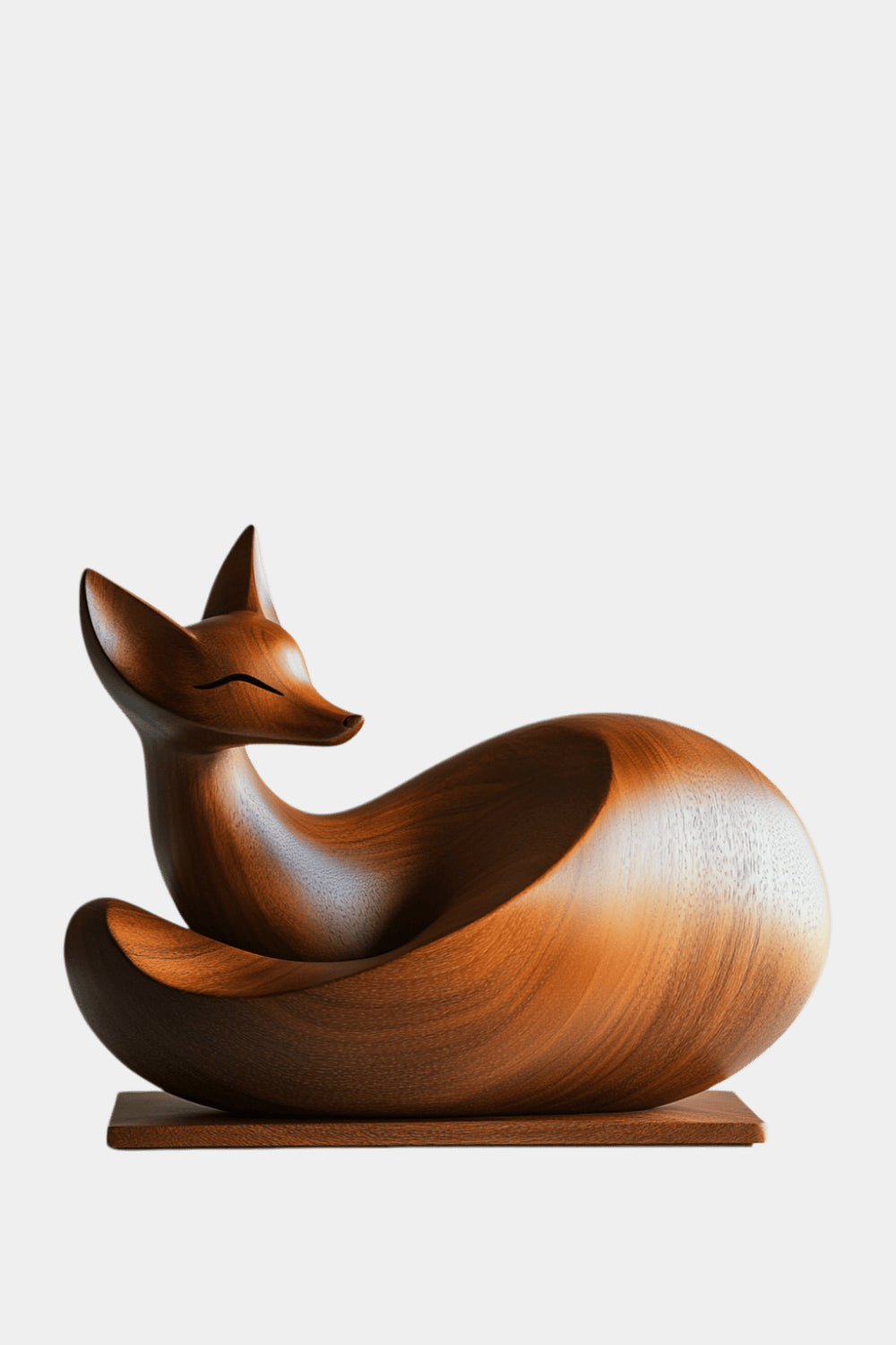 Polished Wood Fox Carving Sculpture | Elegant Woodland Animal Art