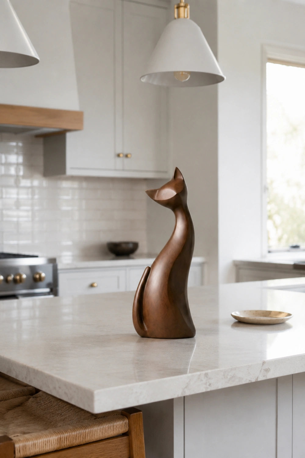 Sleek Wood Cat Silhouette Statue | Mid-Century Modern Feline Decor