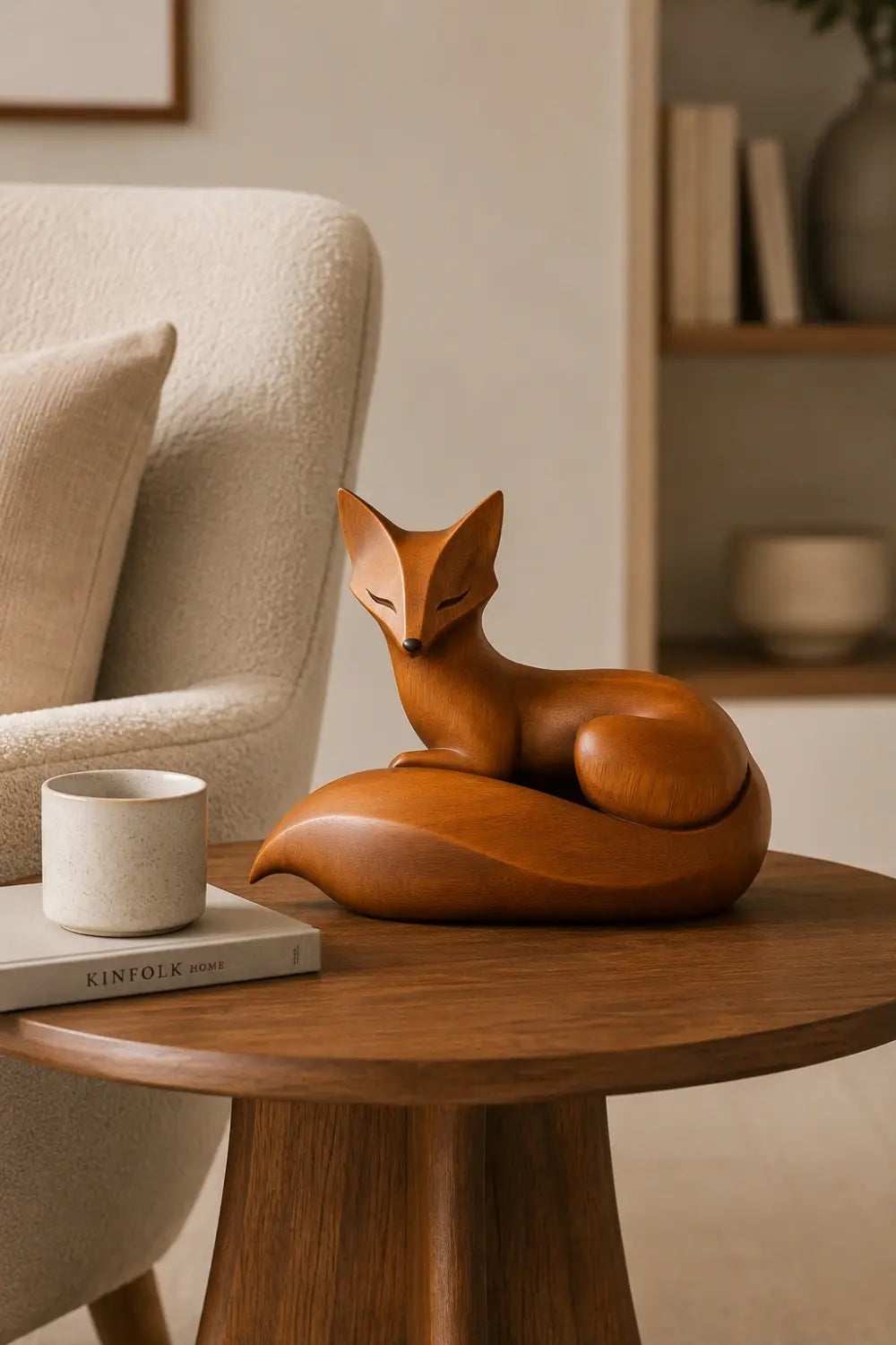Chic Contemporary Wood Fox Figurine | Elegant Zen Desk Art